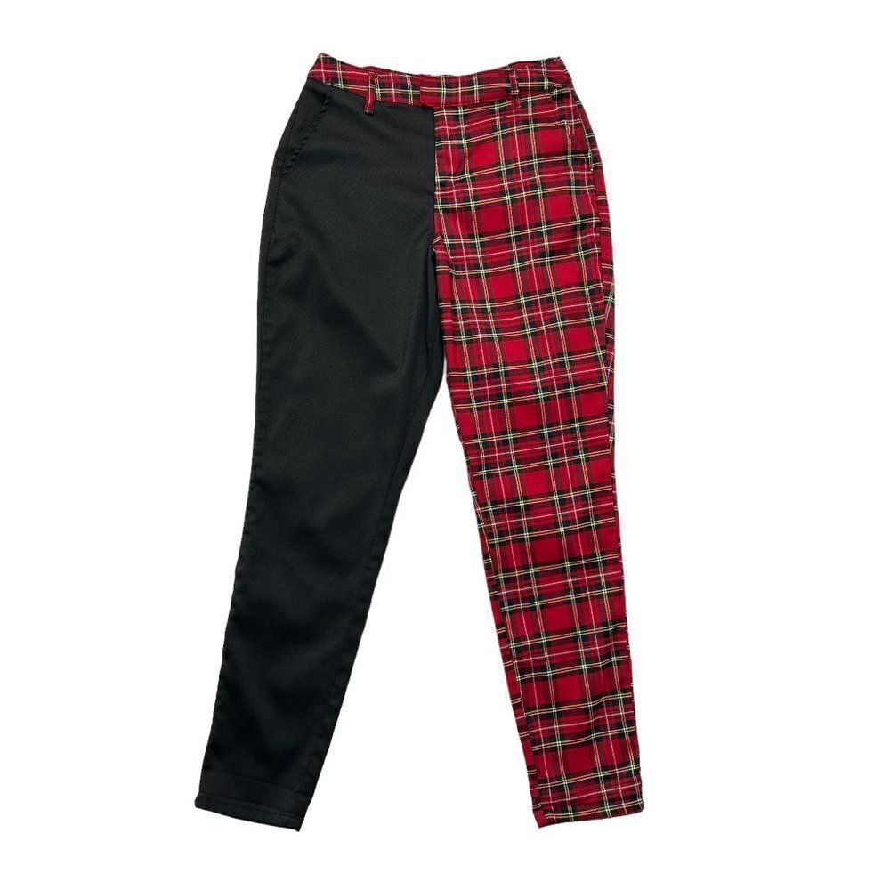 Hot Topic Plaid Pants Women's Size Small Black & Red Plaid Split Leg Pants